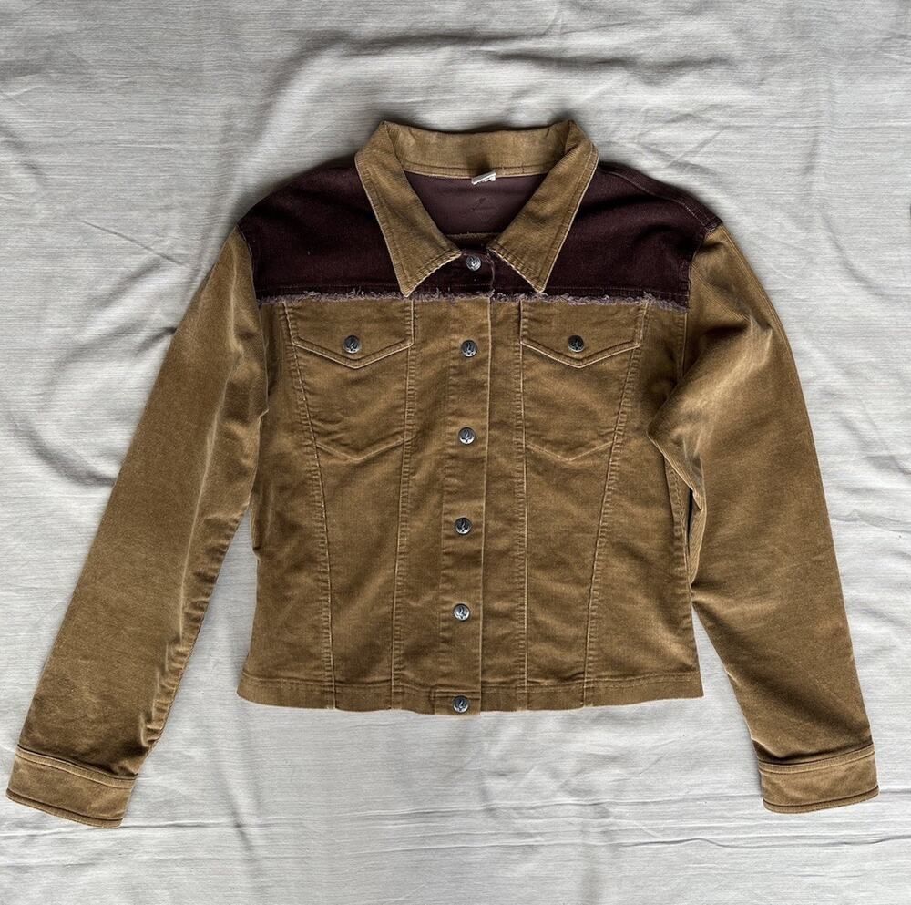 prAna Women’s M Brown Corduroy Jacket Two Tone Western Yoke Snap Front Boho